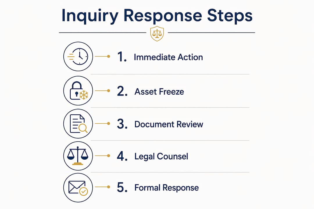 Infographic displaying steps to respond to crypto regulatory inquiry