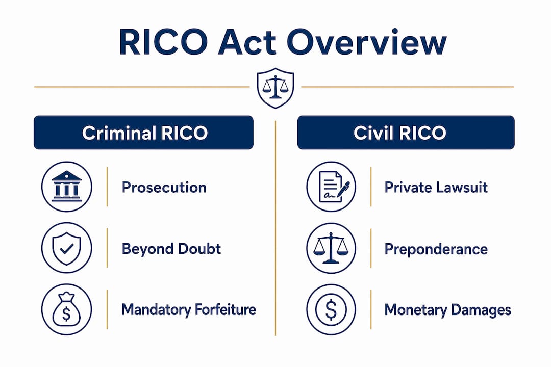 Infographic comparing criminal and civil RICO aspects