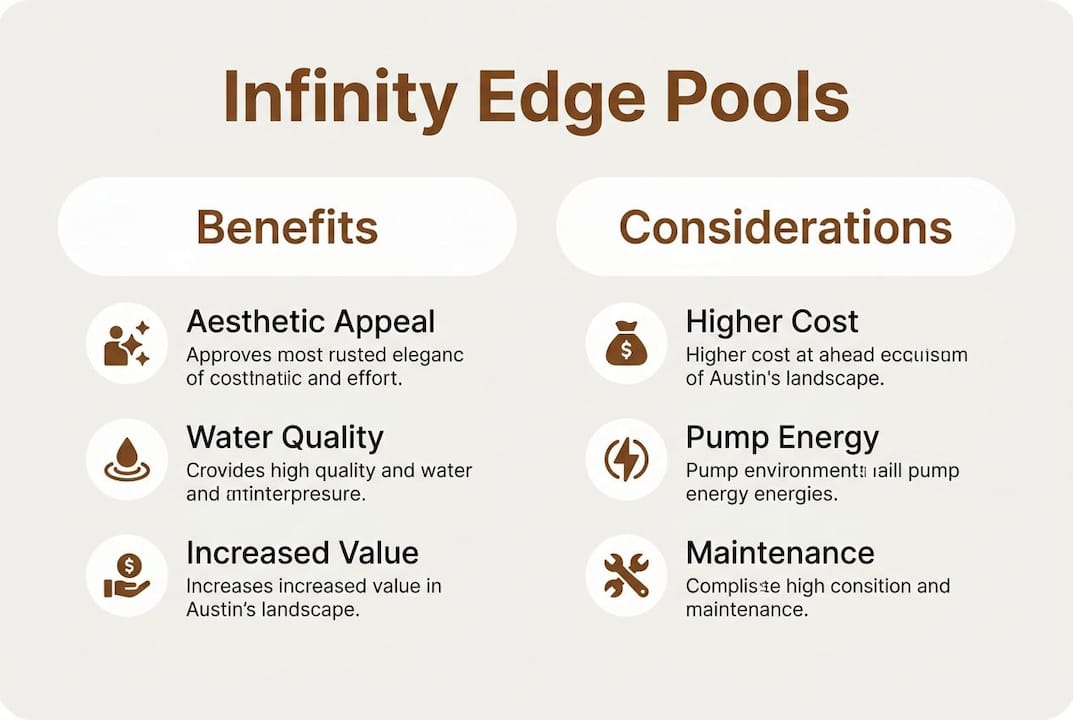 Infographic showing commercial infinity edge pool benefits and considerations