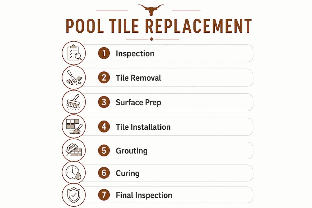Infographic showing pool tile replacement steps