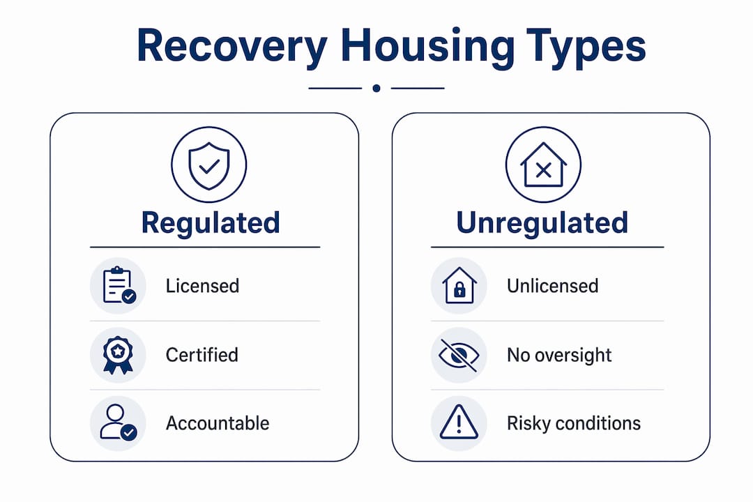 Infographic comparing regulated and unregulated recovery housing