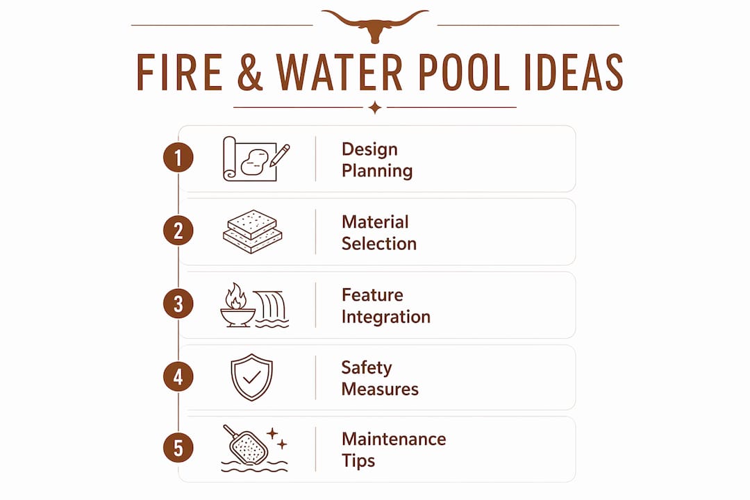 Infographic showing fire and water pool design steps
