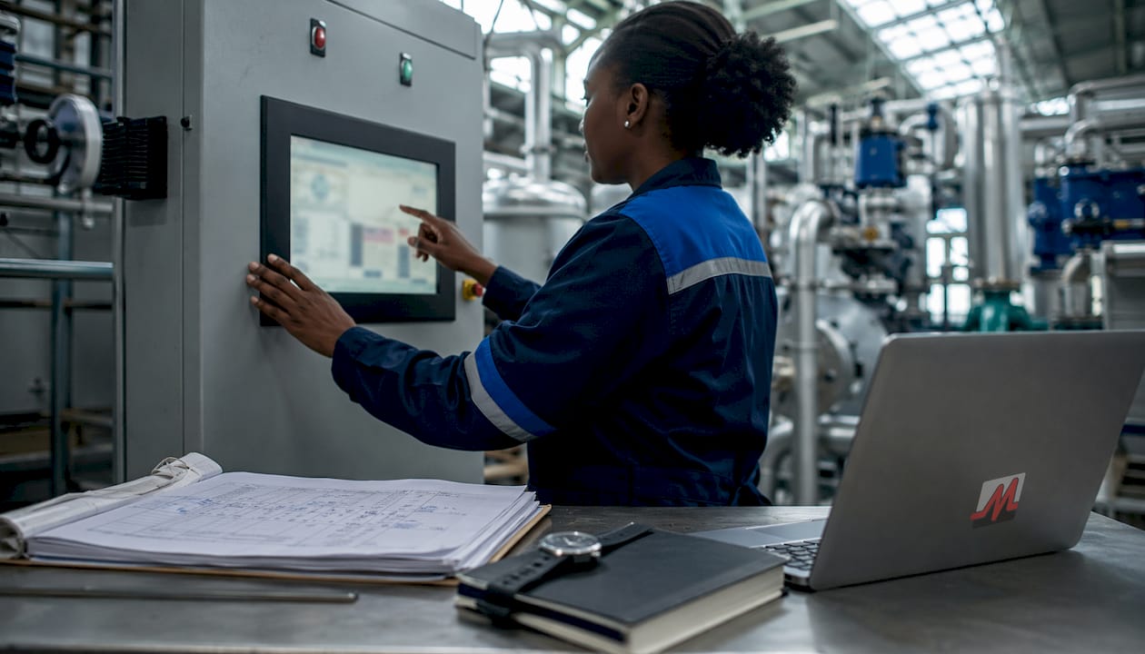 Hands using touchscreen for downtime data capture