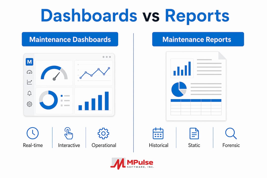 Infographic comparing dashboards and reports