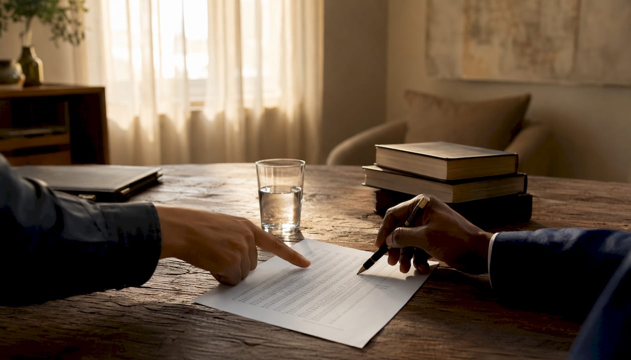Close-up of hands analyzing transaction logs on paper