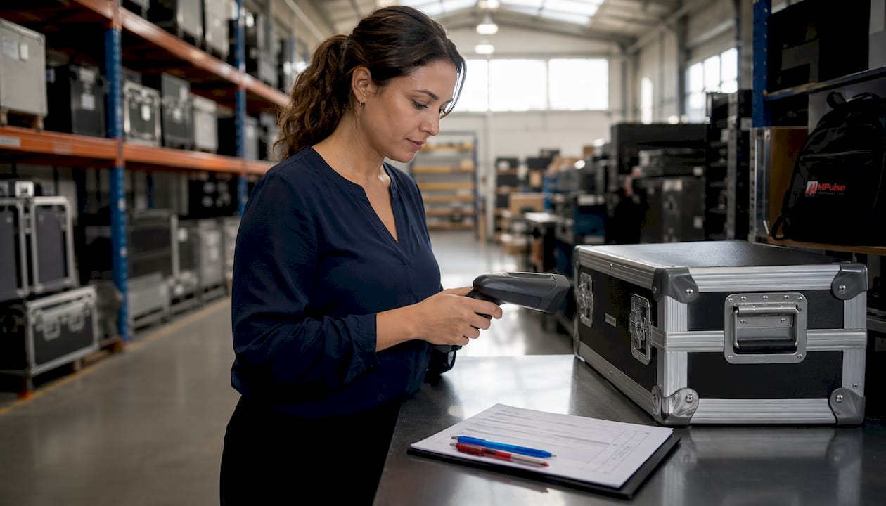 Asset manager scanning tags in storage room