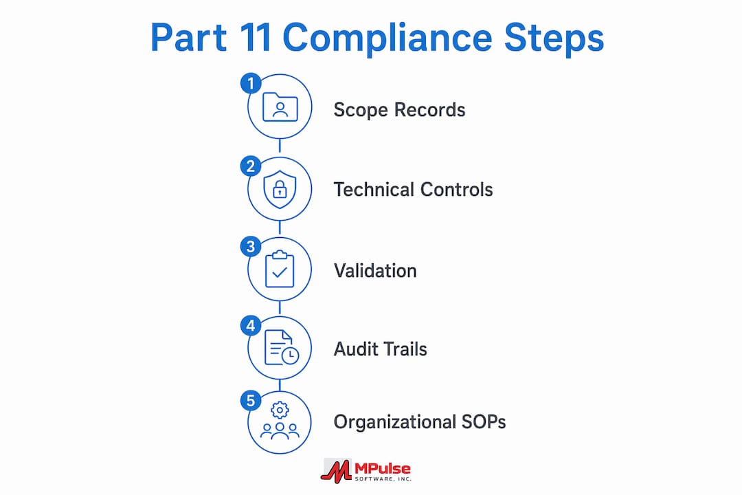 Infographic showing Part 11 compliance steps