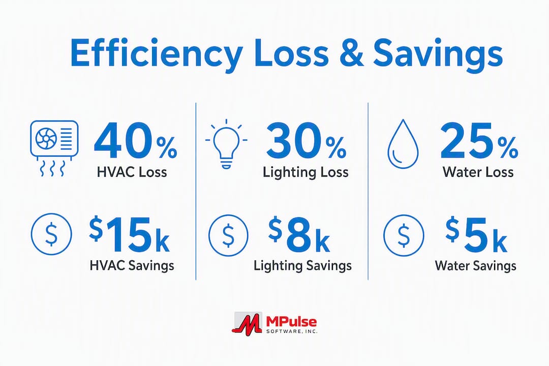 Infographic showing efficiency loss and savings from school system upgrades