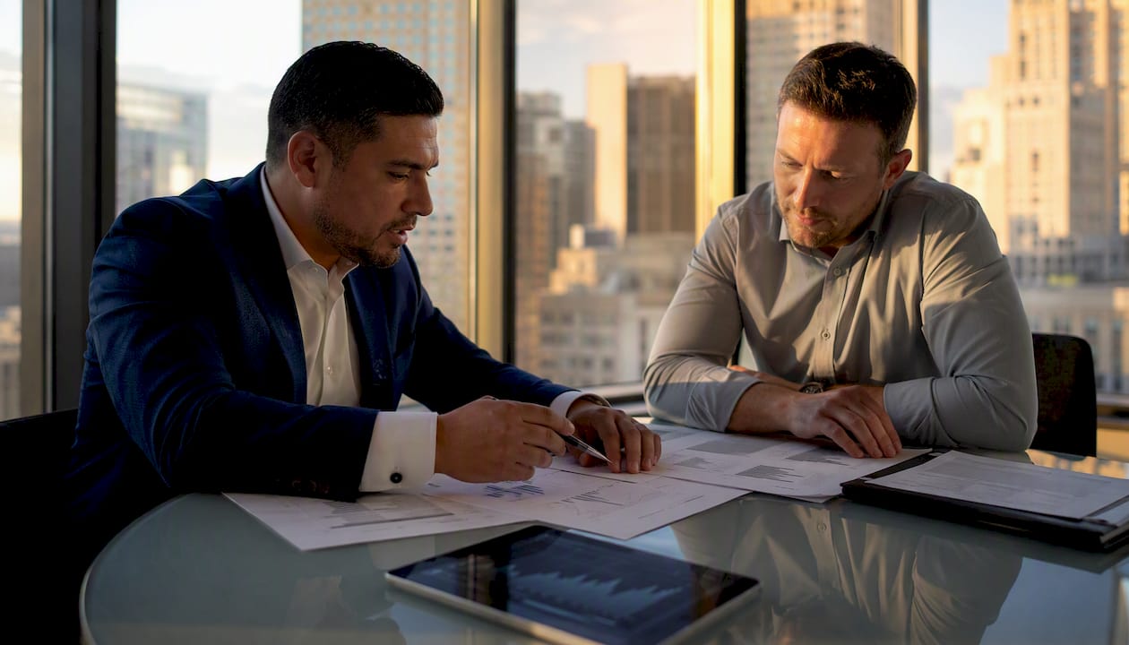 Two men discussing mail and wire fraud