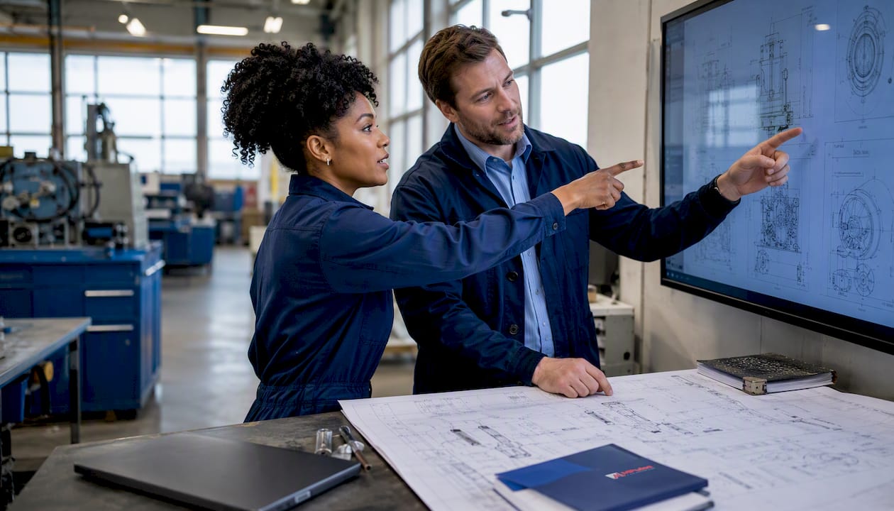 Engineers reviewing maintenance system layers overview