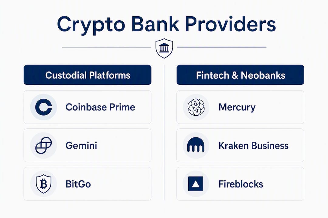 Infographic comparing crypto banking provider types