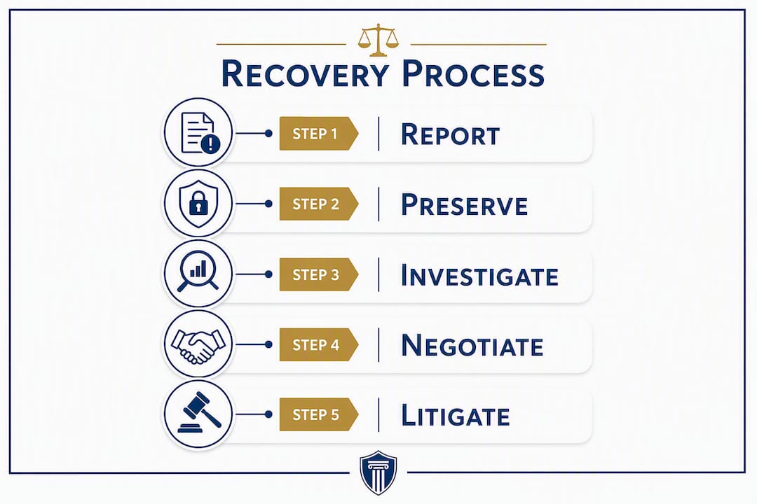 Infographic outlining crypto fraud recovery steps