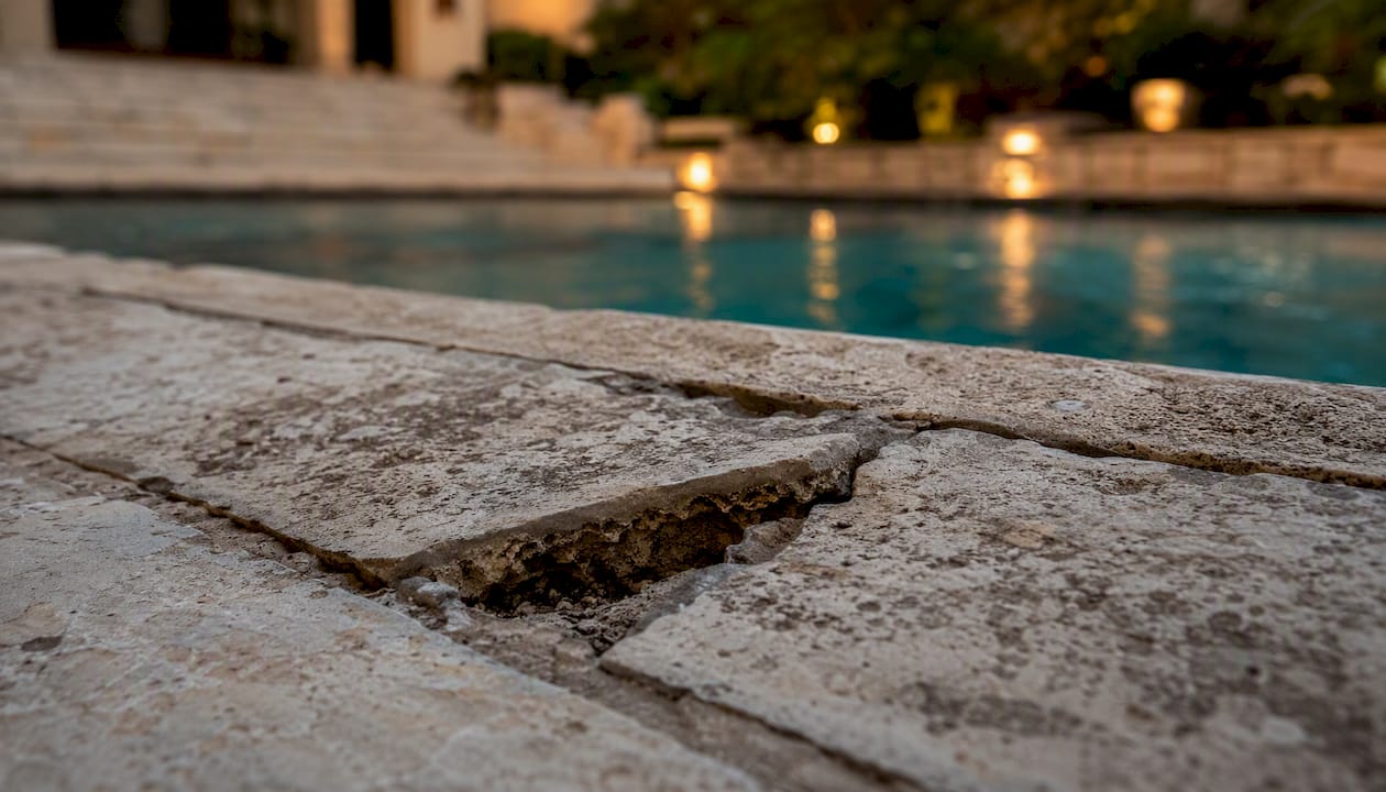 Cracked pool coping creating trip hazard