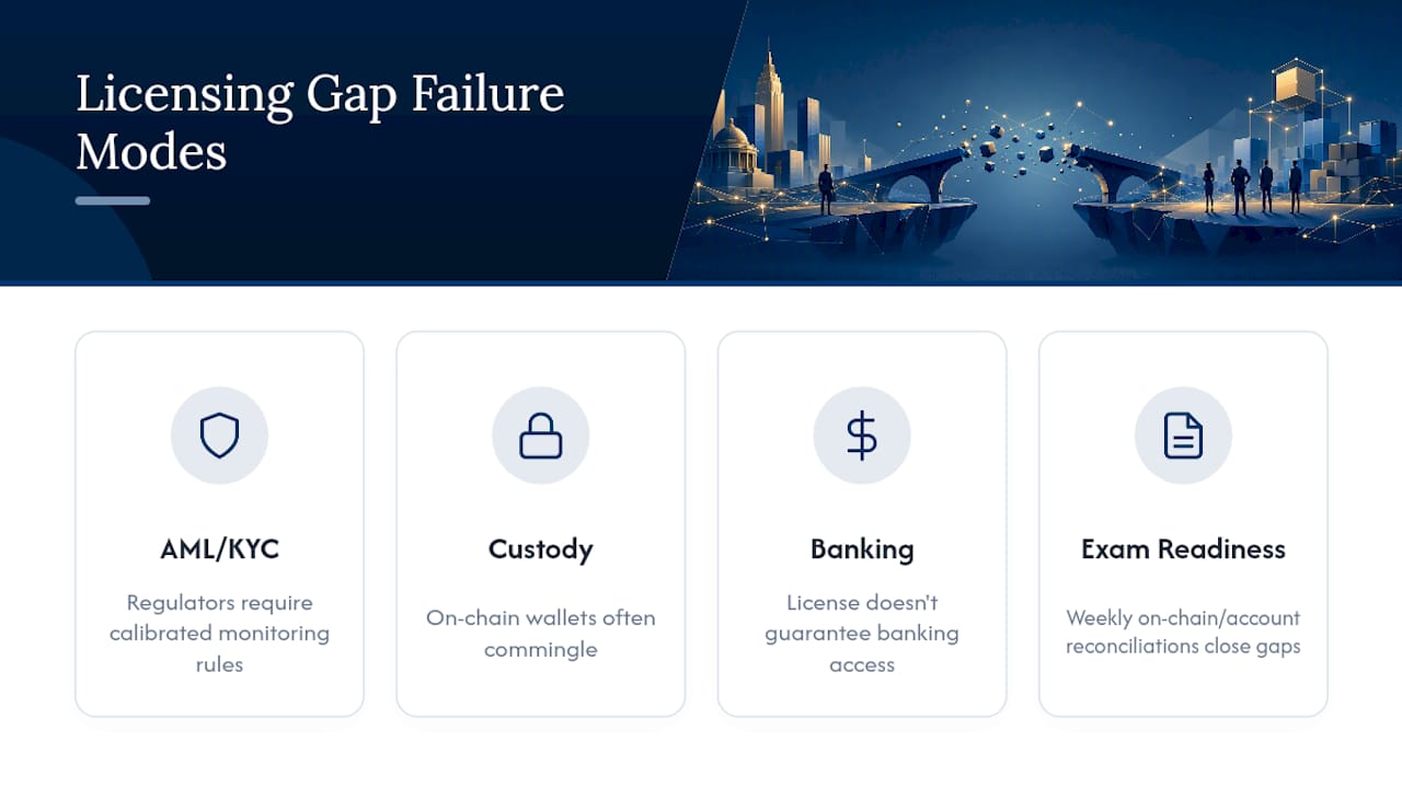 Diagram of crypto licensing gap failure modes