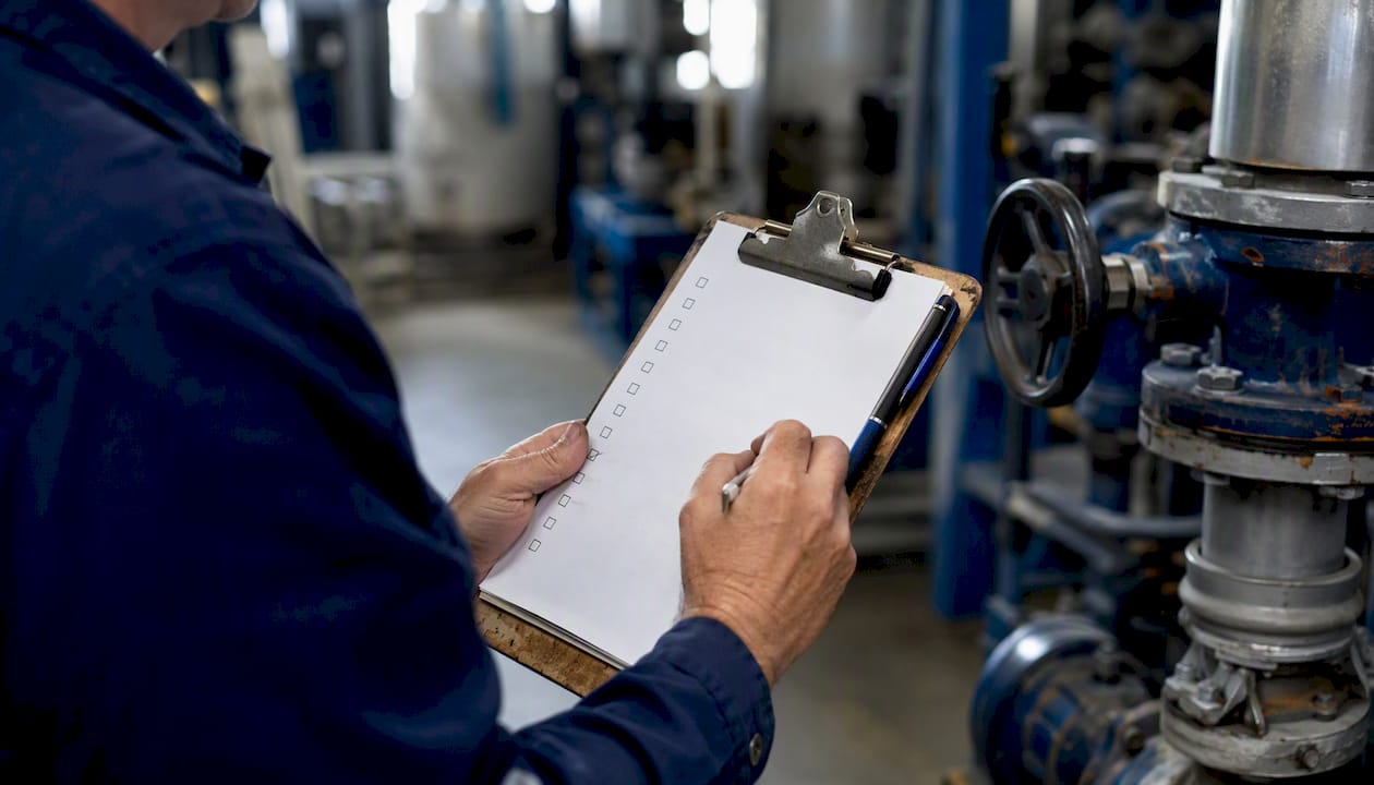 Hands holding risk assessment checklist clipboard