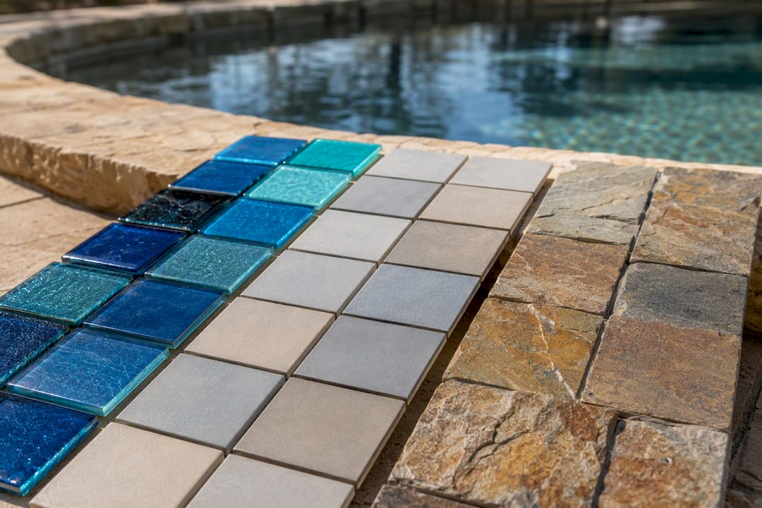 Close-up of various pool tile types