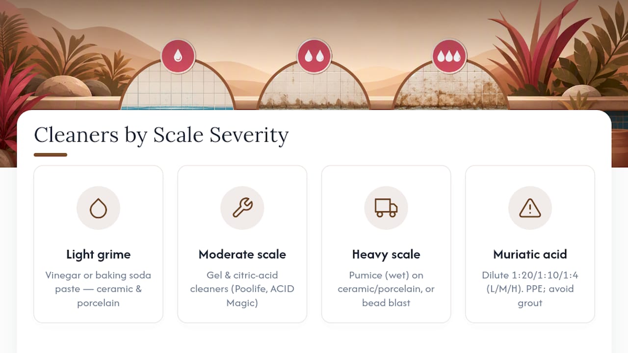 Comparison chart of pool tile cleaning products by severity