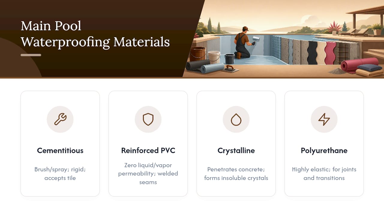 Comparison diagram of pool waterproofing systems