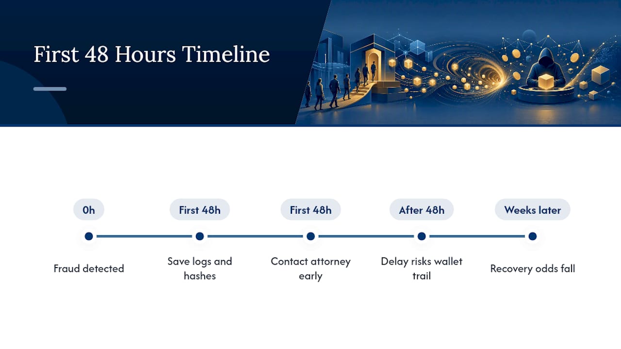 Timeline of early evidence preservation in crypto fraud recovery