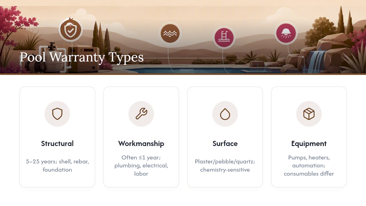 Diagram comparing four pool warranty types