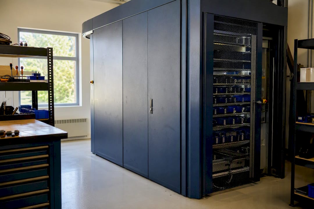 Vertical lift module in maintenance storeroom