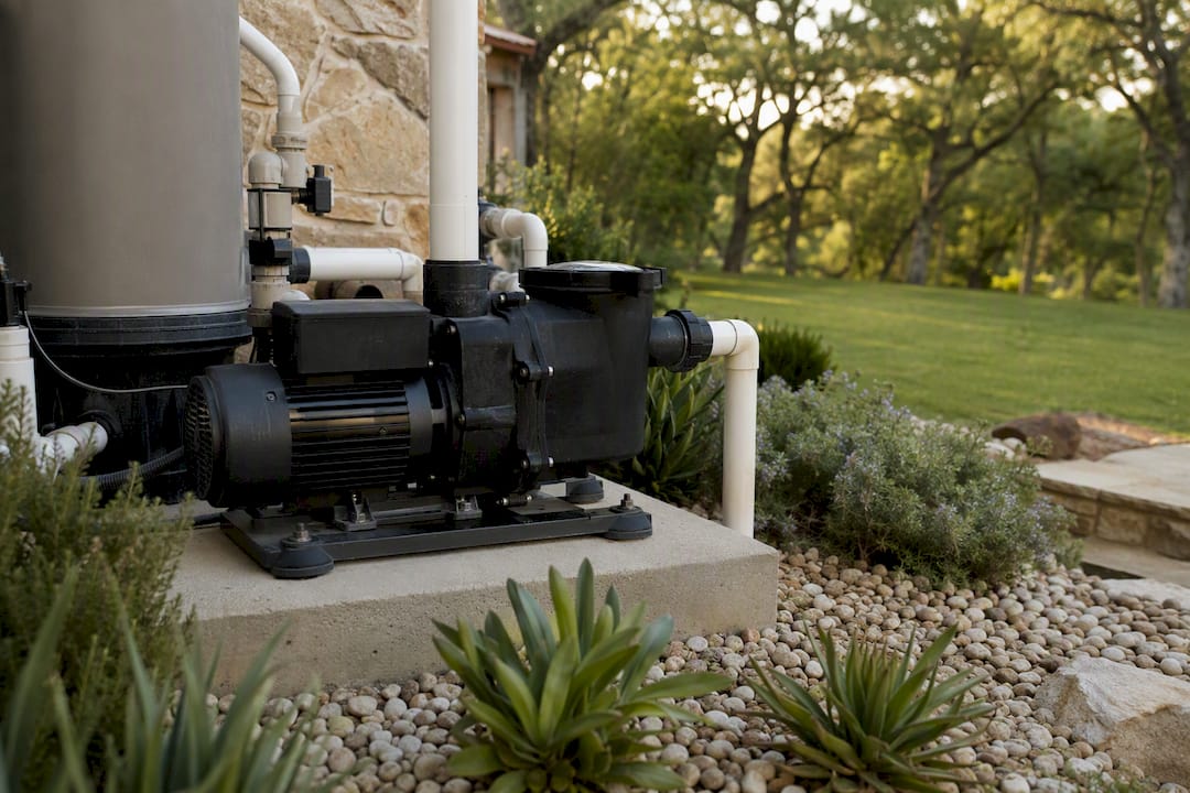 Pool pump on vibration isolation pad