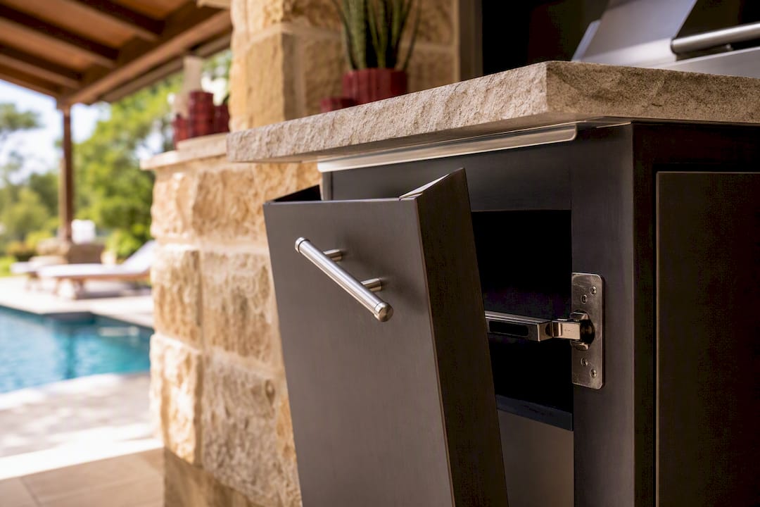 Durable outdoor kitchen cabinet hardware