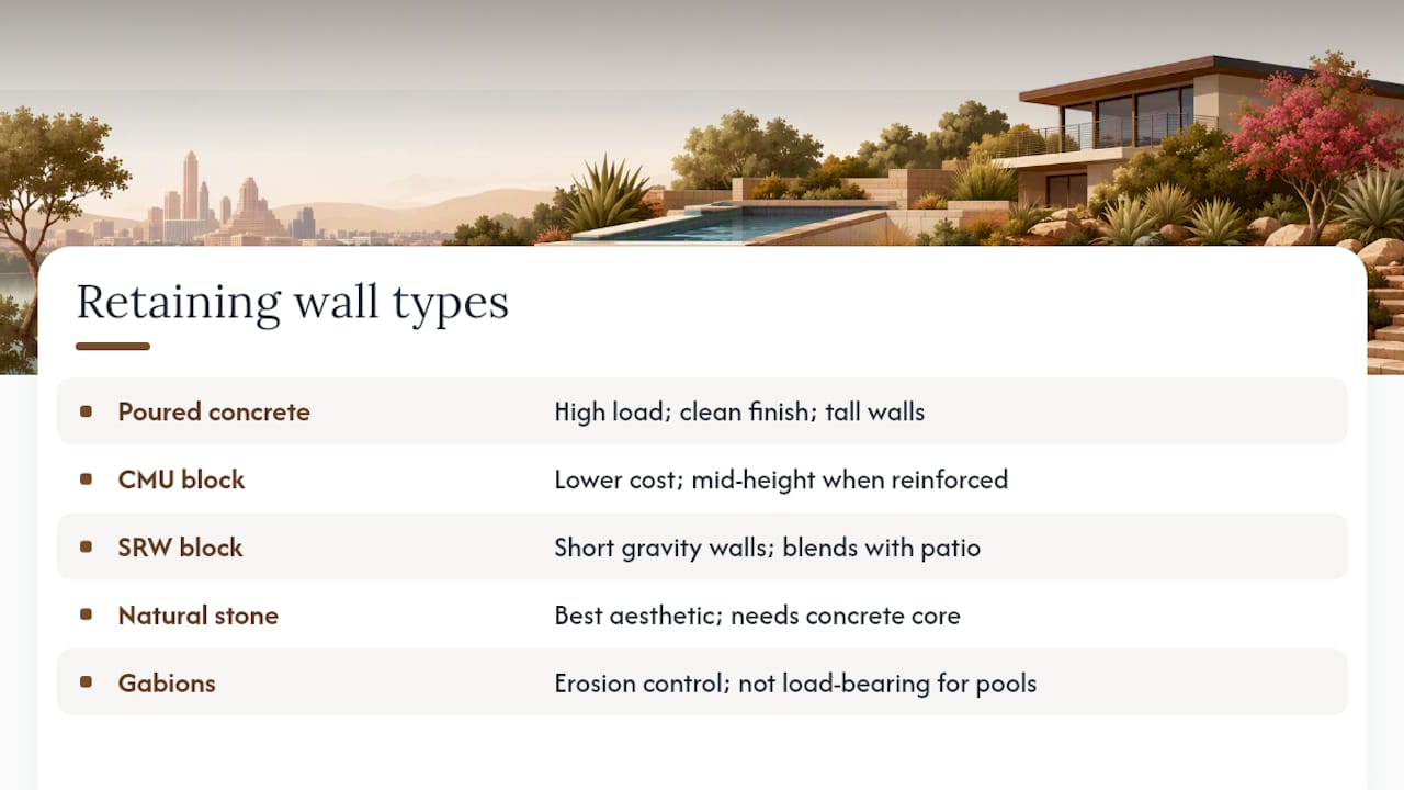 Comparison of five retaining wall materials