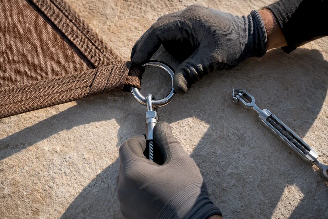 Perimeter cable securing shade sail corner