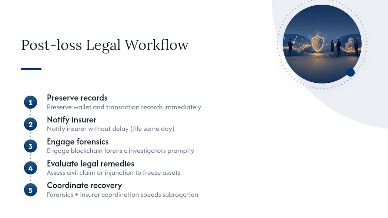 When Insurance Isn't Enough: The Legal Layer — overview diagram