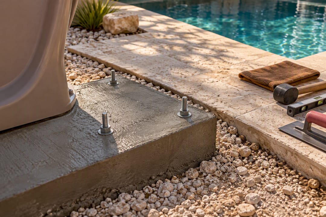 Fresh concrete footing with slide anchors
