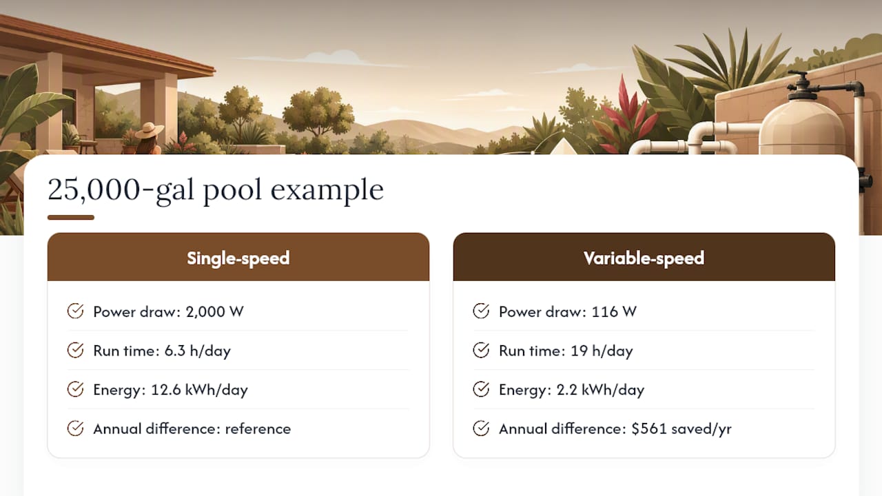 Comparison of pool pump power and daily energy use