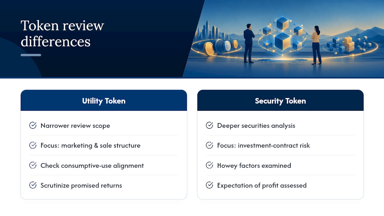 Utility Tokens vs. Security Tokens: Different Review Standards — overview diagram