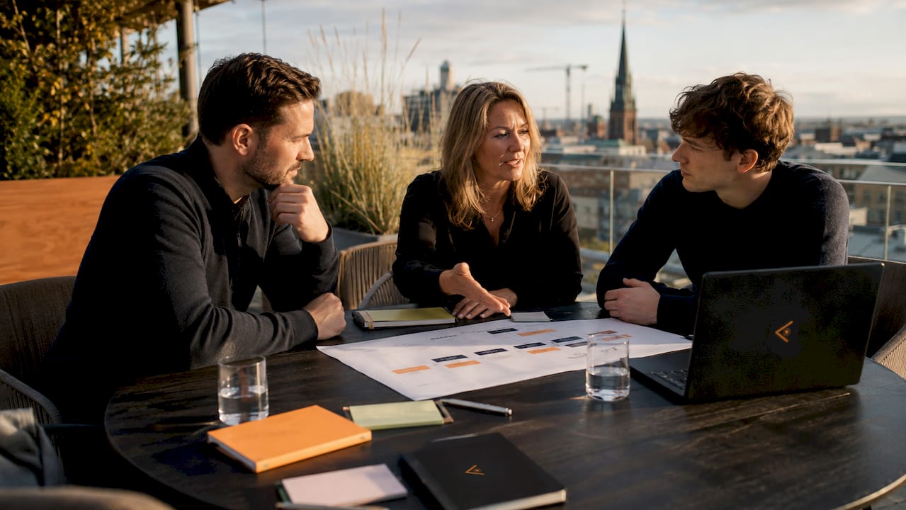 Säljarteamet samlas för att gå igenom säljpipe och diskutera kommande affärer.
