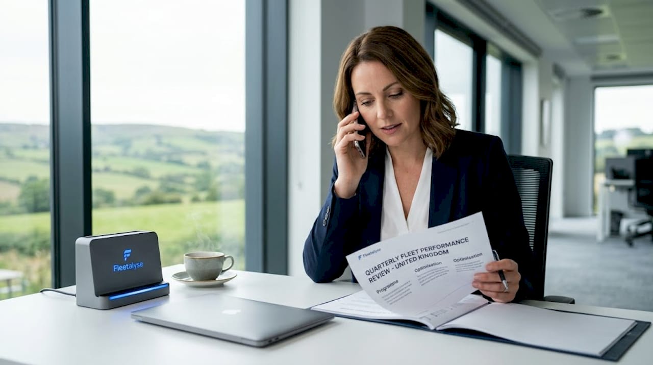 Fleet manager negotiating by phone in office