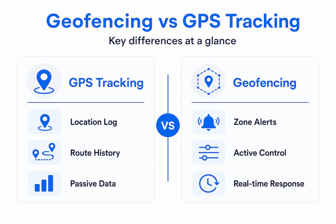 Infographic comparing GPS tracking and geofencing