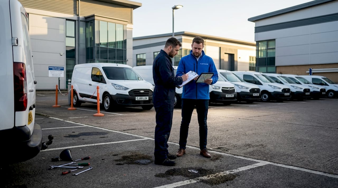 Fleet manager and technician planning van installations