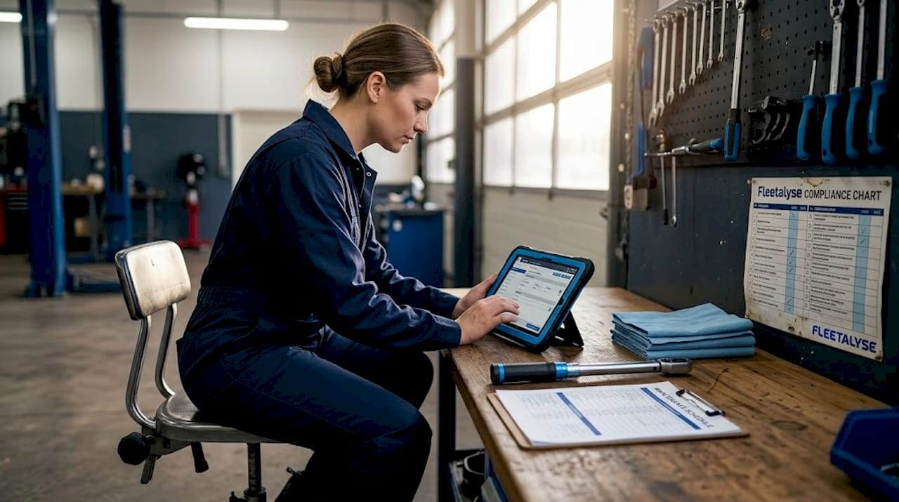 Mechanic adding updates to vehicle service records