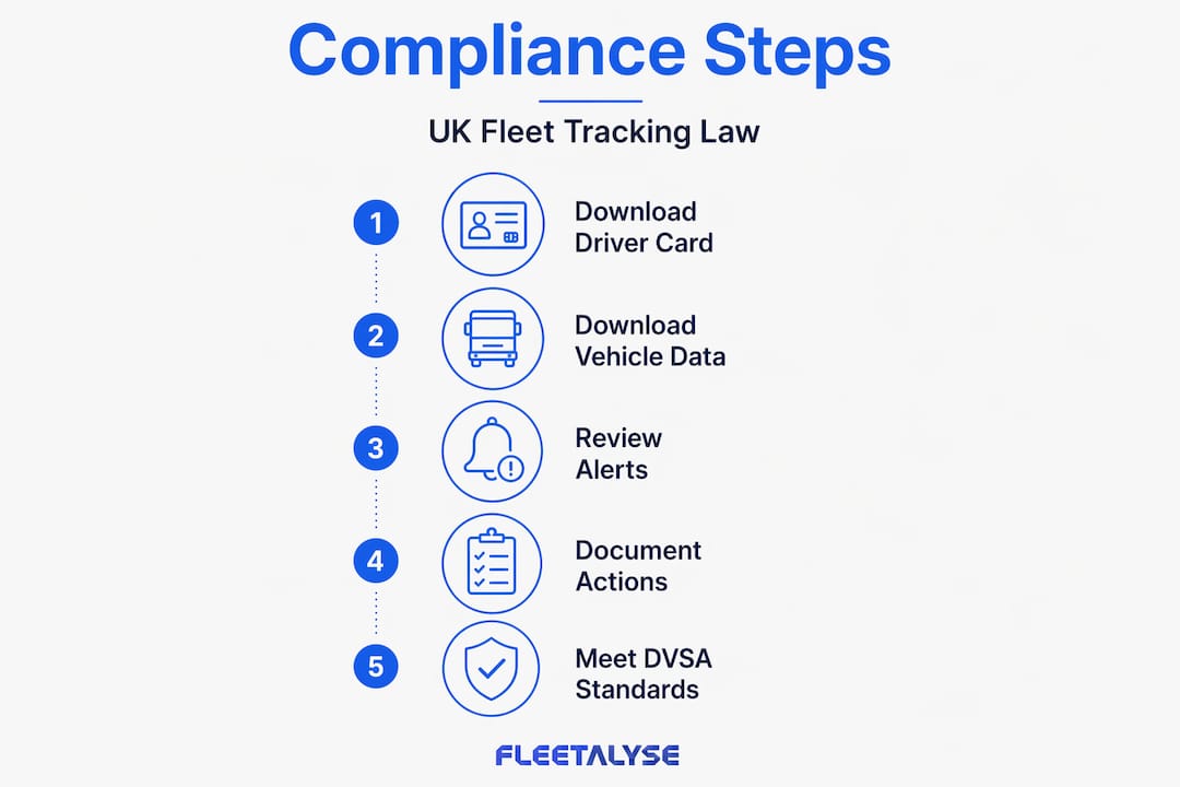 Infographic workflow of UK fleet tracking compliance steps