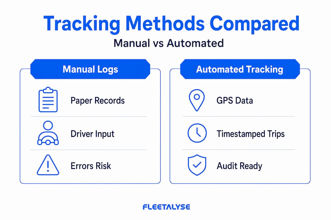 Infographic showing manual versus automated vehicle tracking