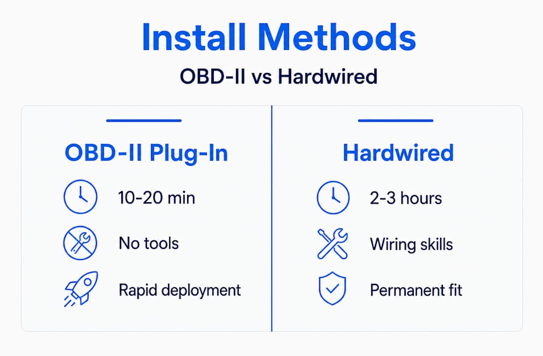 Infographic comparing OBD-II and hardwired installs