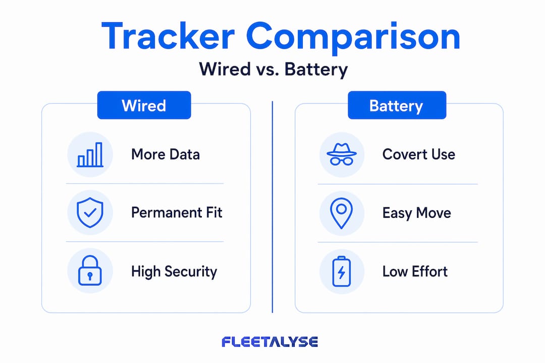 Infographic comparing wired and battery van trackers