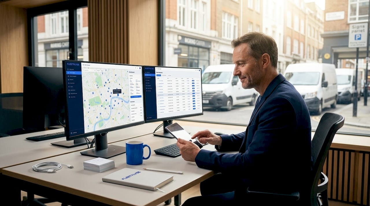 Fleet manager viewing vehicle tracking dashboard
