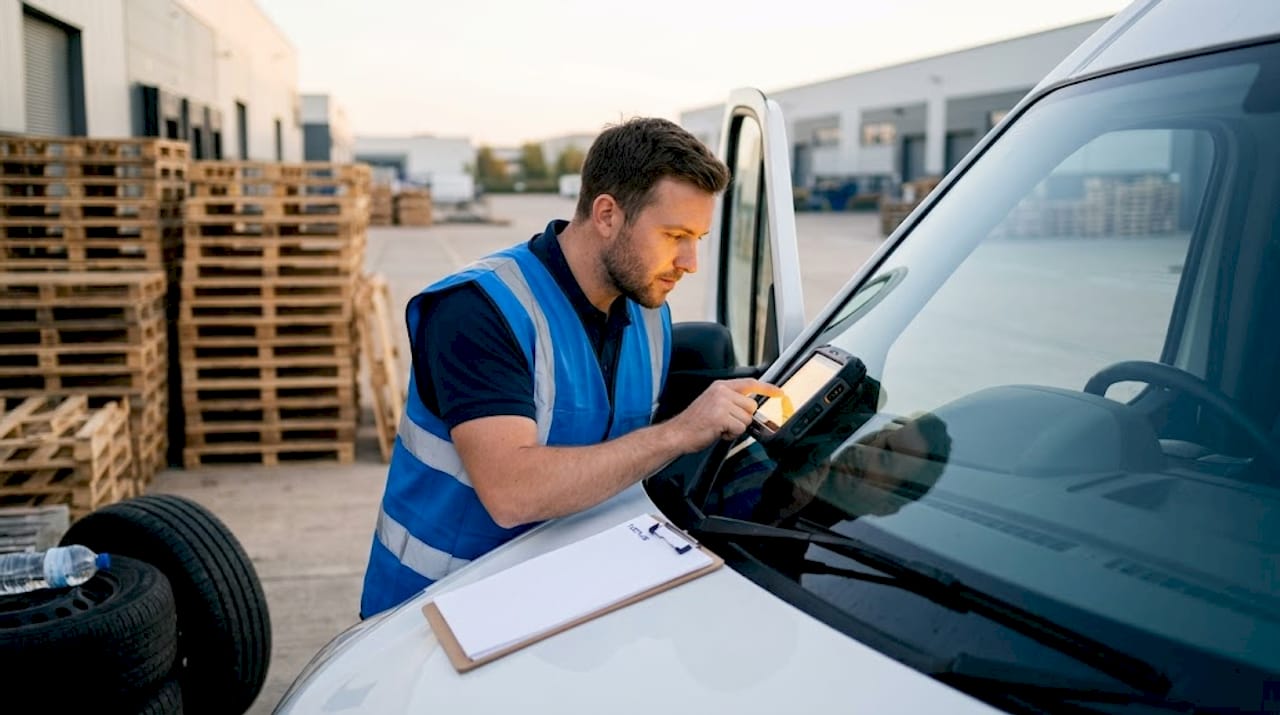 Technician checks fleet vehicle GPS accuracy