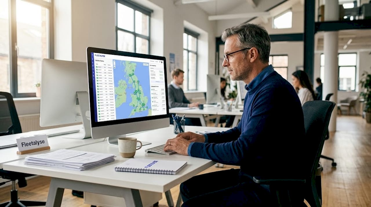 Fleet manager viewing vehicle tracking dashboard