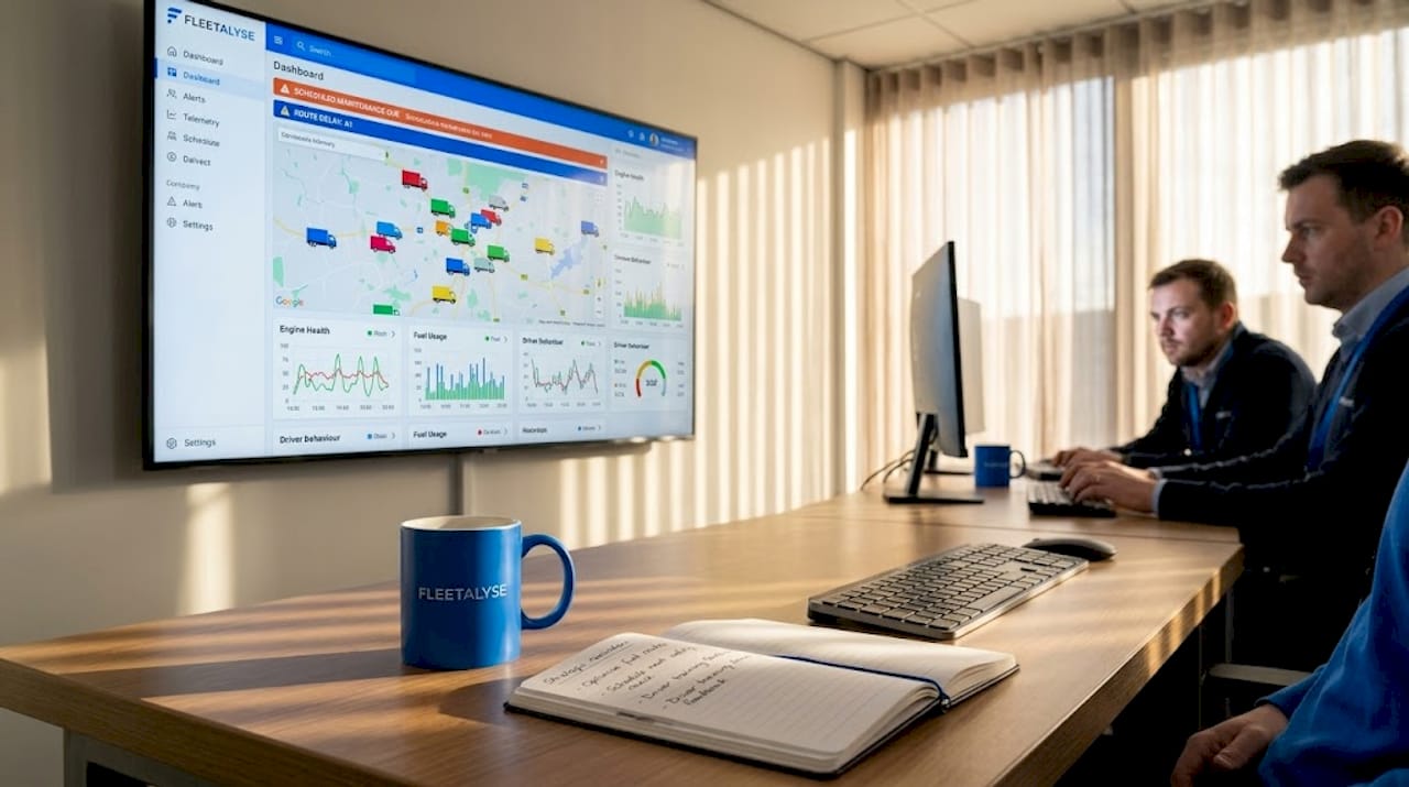 Live fleet dashboard on operations center screen