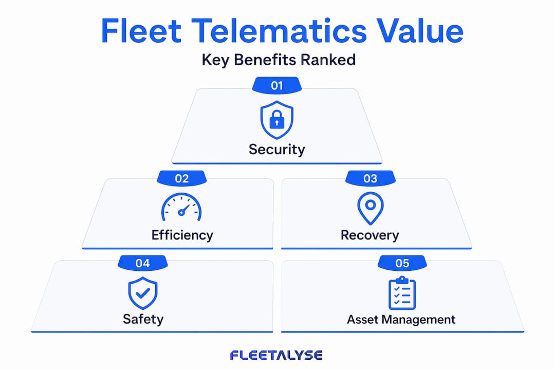 Hierarchy infographic of fleet telematics benefits