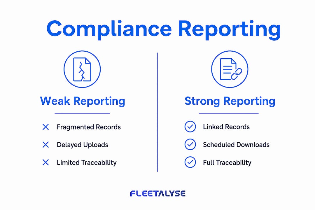 Infographic comparing weak vs strong fleet compliance reporting