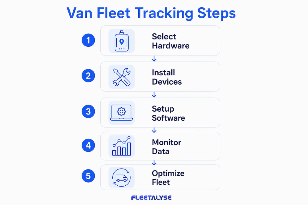 Infographic illustrating five steps of van fleet tracking