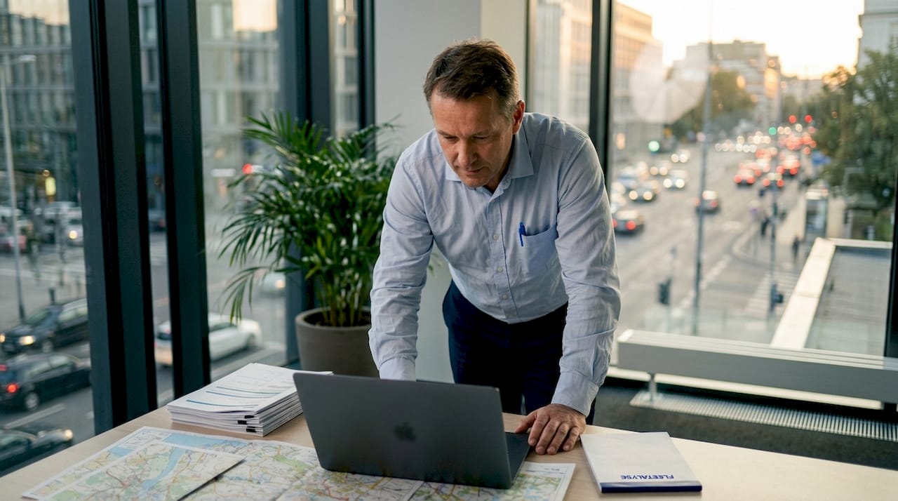 Fleet manager reviewing vehicle tracking dashboard